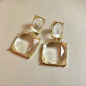 NEW Statement Faceted Crystal Drop Earrings Square Geometric Glam Sparkle